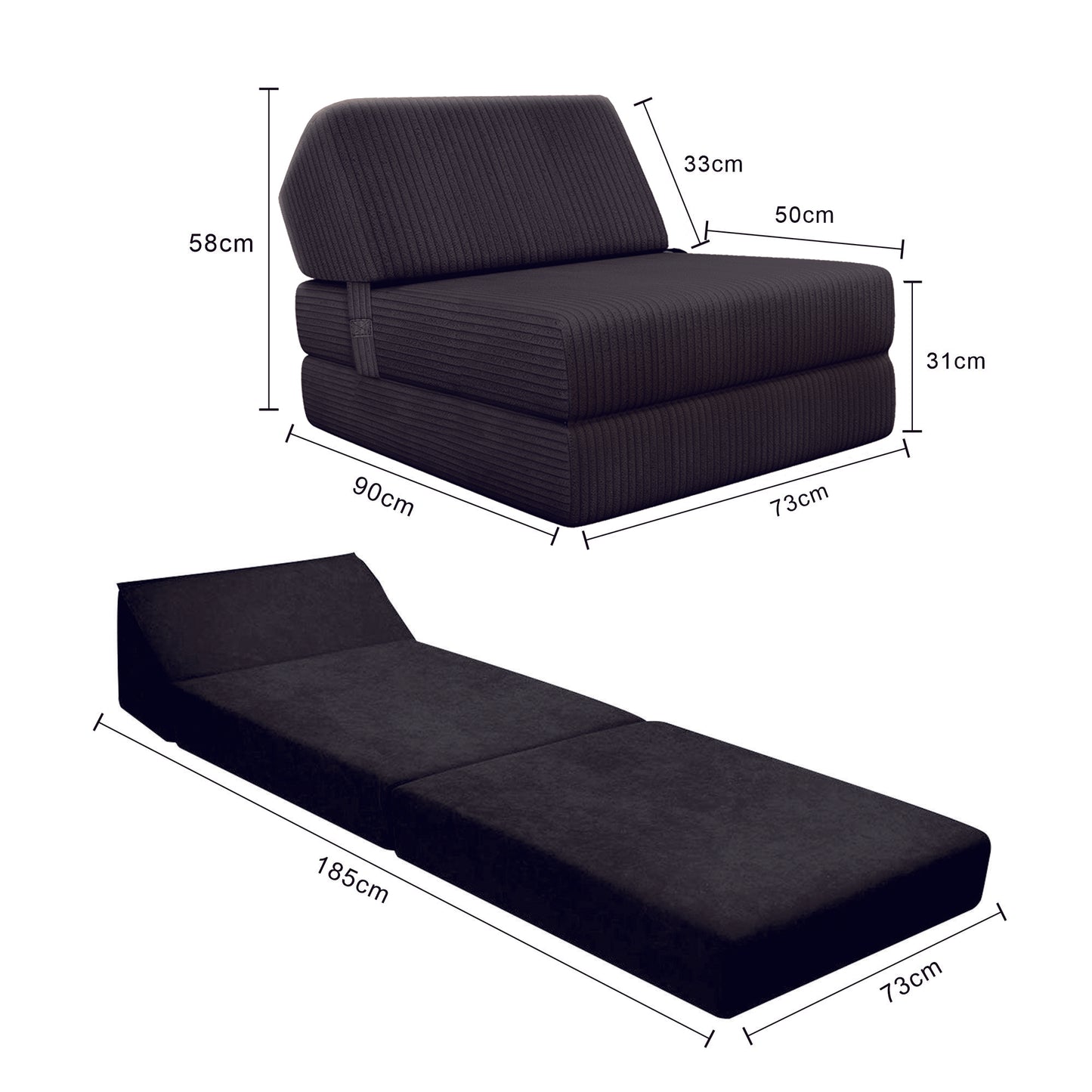 Sammenleggbar skumsofa – Konvertibel futonmadrass for stue og gjesterom